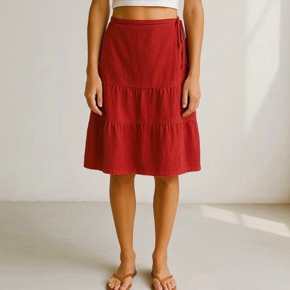 Y2K Gap Red Linen Boho Coastal Cowgirl 90s Minimalist Preppy Knee Length Skirt - Picture 1 of 8